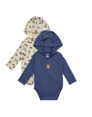 Hanes Pure Comfort Baby Long Sleeve Hooded Bodysuits, Organic Cotton, Boys & Girls, 2-Pack