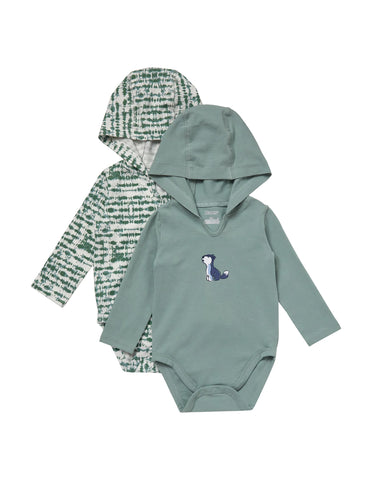 Hanes Pure Comfort Baby Long Sleeve Hooded Bodysuits, Organic Cotton, Boys & Girls, 2-Pack