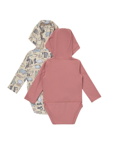 Hanes Pure Comfort Baby Long Sleeve Hooded Bodysuits, Organic Cotton, Boys & Girls, 2-Pack