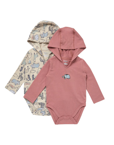 Hanes Pure Comfort Baby Long Sleeve Hooded Bodysuits, Organic Cotton, Boys & Girls, 2-Pack