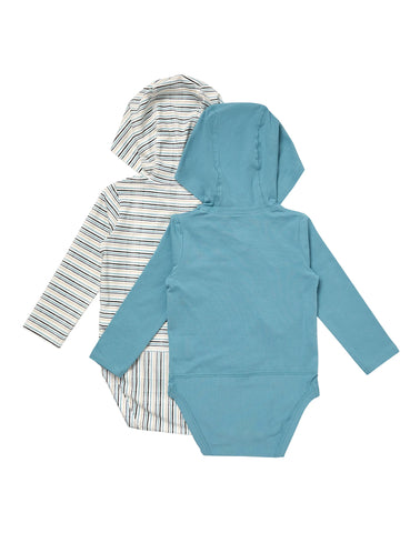 Hanes Pure Comfort Baby Long Sleeve Hooded Bodysuits, Organic Cotton, Boys & Girls, 2-Pack