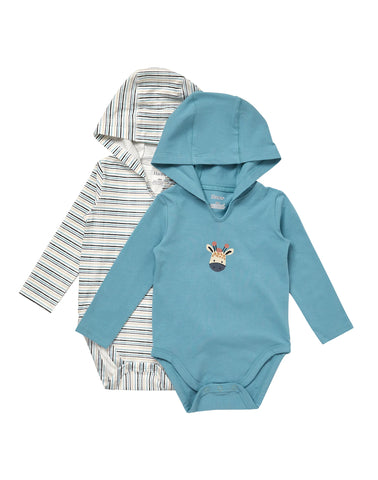 Hanes Pure Comfort Baby Long Sleeve Hooded Bodysuits, Organic Cotton, Boys & Girls, 2-Pack