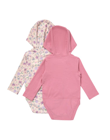 Hanes Pure Comfort Baby Long Sleeve Hooded Bodysuits, Organic Cotton, Boys & Girls, 2-Pack