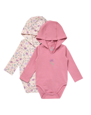 Hanes Pure Comfort Baby Long Sleeve Hooded Bodysuits, Organic Cotton, Boys & Girls, 2-Pack