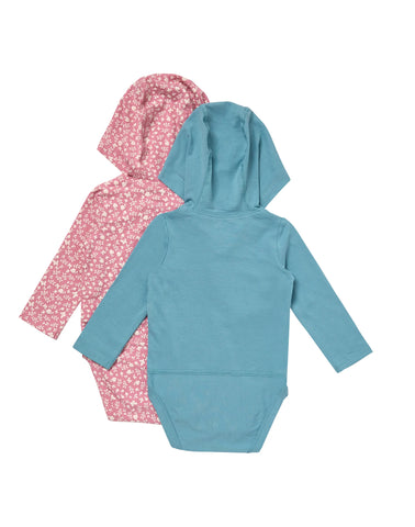 Hanes Pure Comfort Baby Long Sleeve Hooded Bodysuits, Organic Cotton, Boys & Girls, 2-Pack