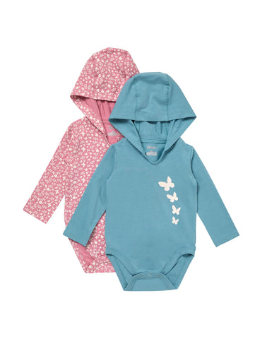 Hanes Pure Comfort Baby Long Sleeve Hooded Bodysuits, Organic Cotton, Boys & Girls, 2-Pack