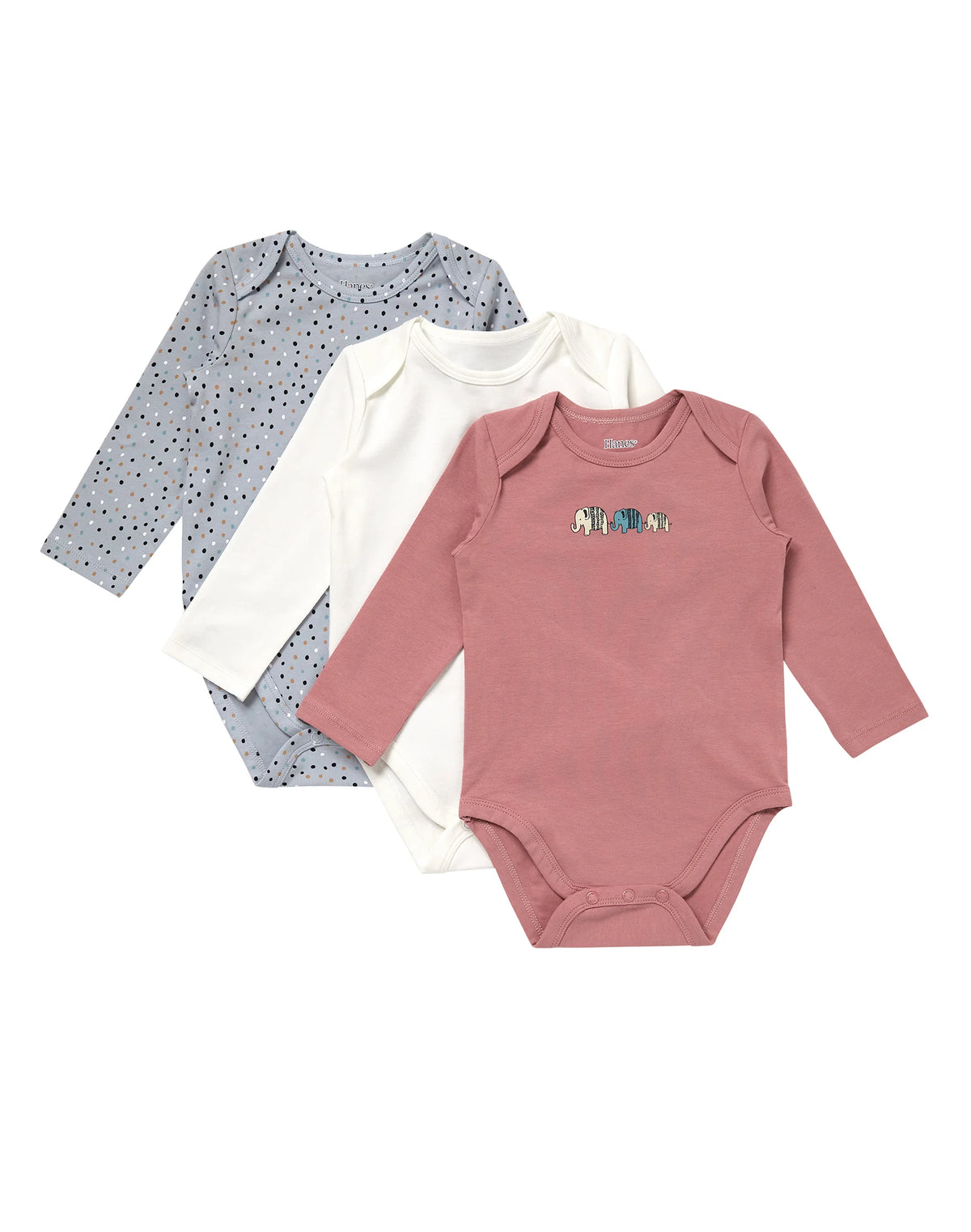 Hanes Pure Comfort Baby Long Sleeve Bodysuits, Organic Cotton, Boys & Girls, 3-Pack