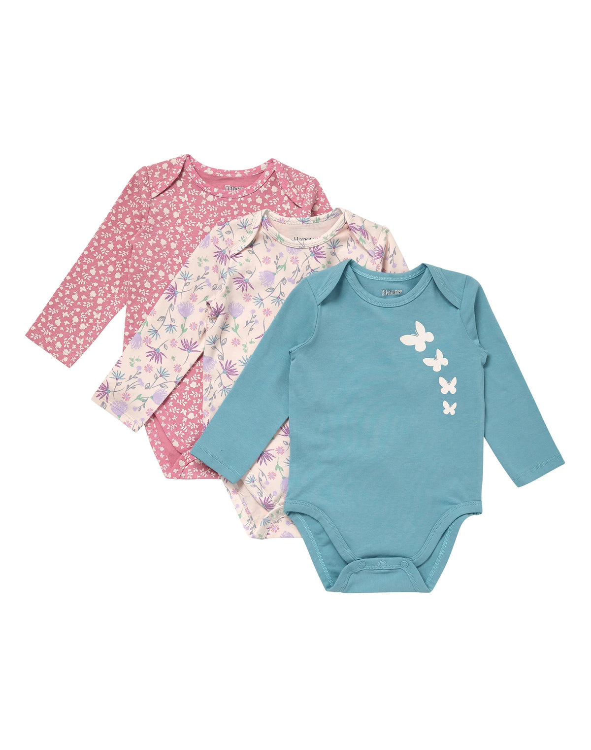 Hanes Pure Comfort Baby Long Sleeve Bodysuits, Organic Cotton, Boys & Girls, 3-Pack