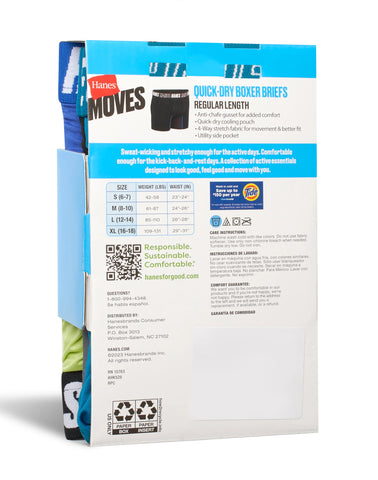 Hanes Moves Boys' Anti-Chafe Boxer Brief Underwear, Assorted, 5-Pack