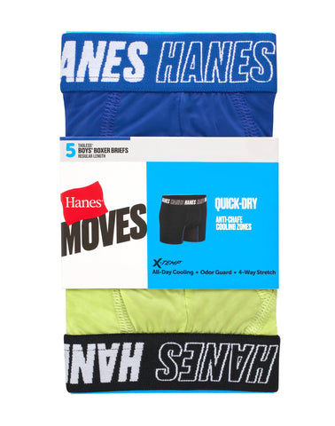 Hanes Moves Boys' Anti-Chafe Boxer Brief Underwear, Assorted, 5-Pack
