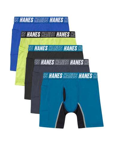 Hanes Moves Boys' Anti-Chafe Boxer Brief Underwear, Assorted, 5-Pack