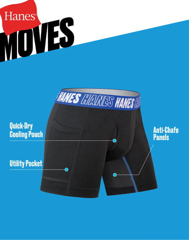 Hanes Moves Boys' Anti-Chafe Boxer Brief Underwear, Black, 5-Pack