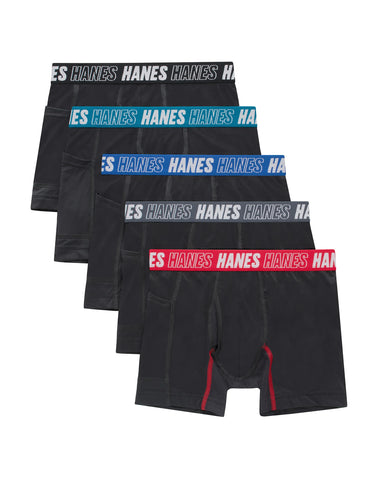 Hanes Moves Boys' Anti-Chafe Boxer Brief Underwear, Black, 5-Pack