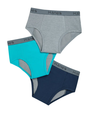 Hanes Confident Nights Boys' Brief, 3 Pairs, Lined Boys' Nighttime Underwear, Comfortable Overnight Underwear for Boys
