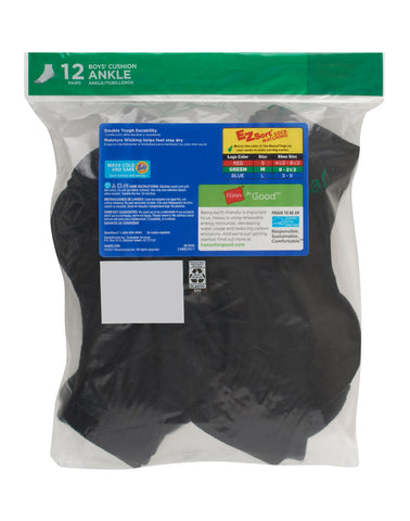 Hanes Double Tough Boys' Cushion Ankle Socks, 12-Pairs