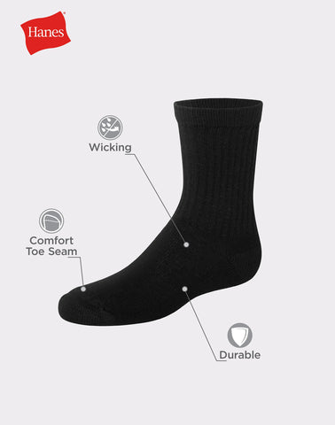 Hanes Double Tough Boys' Cushion Crew Socks, 12-Pairs