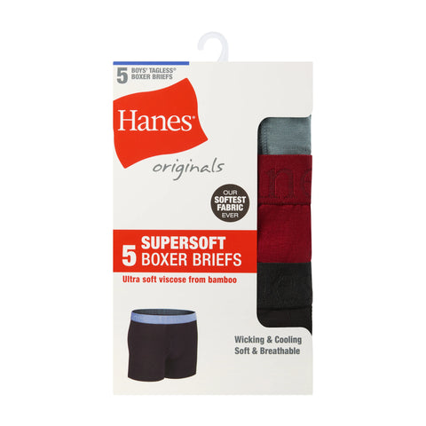 Hanes Originals Boys' SuperSoft Boxer Brief Underwear, Assorted, 5-Pack