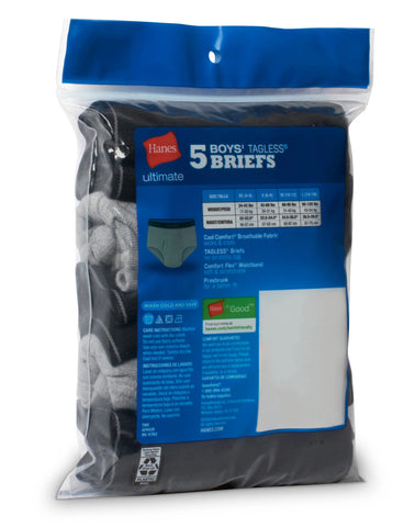 Hanes Ultimate ComfortSoft Boys' Brief Underwear, Assorted, 5-Pack