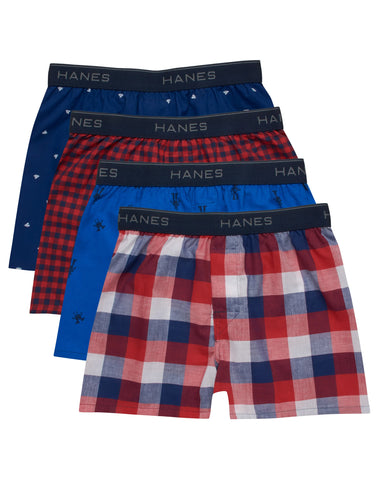 Hanes Ultimate ComfortSoft Boys' Woven Boxer Underwear, Assorted, 4-Pack