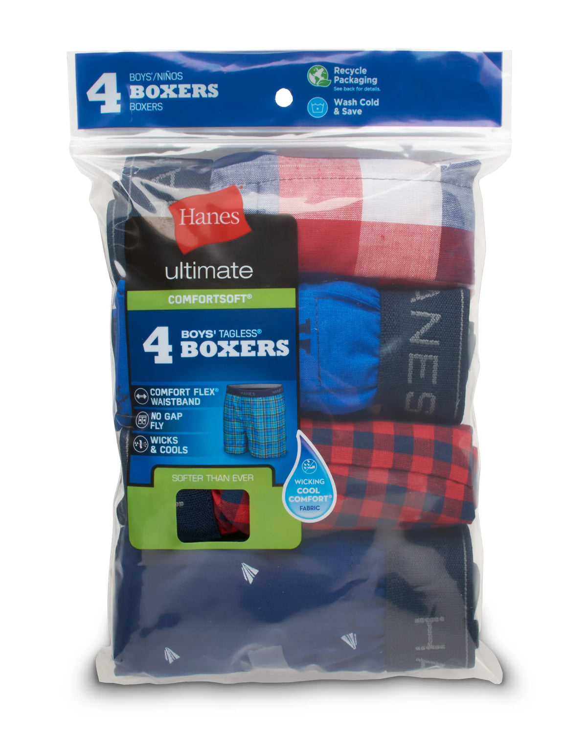 Hanes Ultimate ComfortSoft Boys' Woven Boxer Underwear, Assorted, 4-Pack