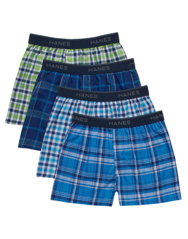 Hanes Ultimate ComfortSoft Boys' Woven Boxer Underwear, Assorted Plaid, 4-Pack