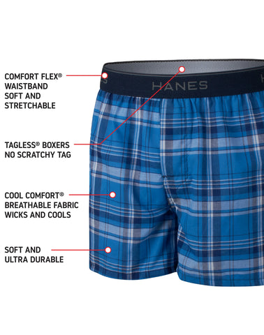 Hanes Ultimate ComfortSoft Boys' Woven Boxer Underwear, Assorted Plaid, 4-Pack