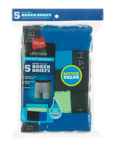 Hanes Ultimate Boys' Lightweight Boxer Brief Underwear, 5-Pack