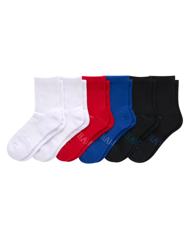 Hanes Moves Ultimate Boys' Seamless Stretch Mid Crew Socks, 6-Pairs