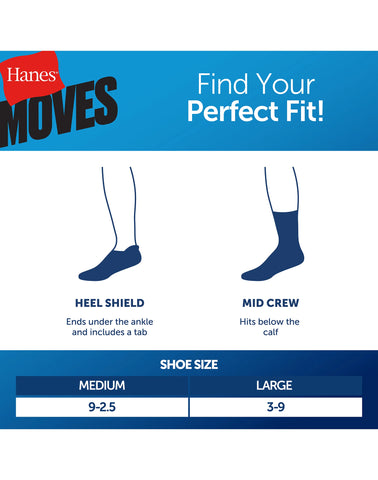 Hanes Moves Ultimate Boys' Seamless Stretch Mid Crew Socks, 6-Pairs