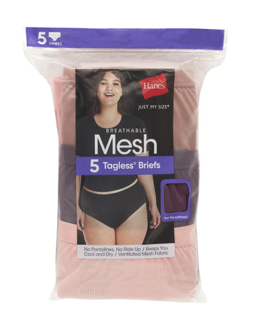 Hanes Just My Size Women's Breathable Mesh Brief Underwear, 5-Pack (Plus Size)