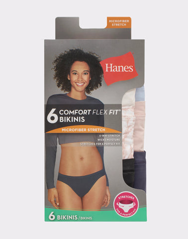 Hanes Women's Super Stretch Microfiber Bikini Underwear, Comfort Flex Fit, 6-Pack