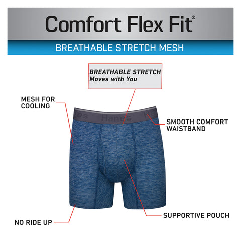 Hanes Comfort Flex Fit Men's Breathable Stretch Mesh Boxer Brief Underwear, Blue/Grey/Black, 3-Pack