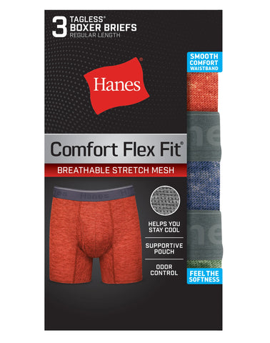 Hanes Comfort Flex Fit Men's Breathable Stretch Mesh Boxer Brief Underwear, Red/Green/Black, 3-Pack