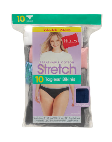 Hanes Women's Stretch Cotton Bikini Underwear, 10-Pack