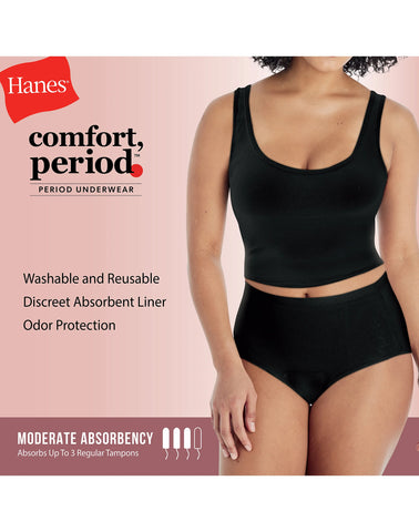 Hanes Comfort, Period. Women's Brief Period Underwear, Moderate Leaks, Neutrals, 3-Pack