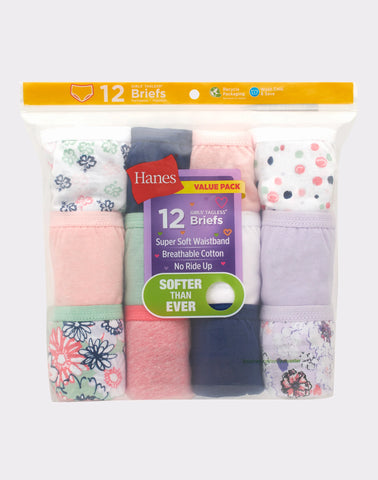 Hanes Girls' Tagless Brief Underwear, 12-Pack