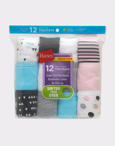 Hanes Girls' Tagless Hipster Underwear, 12-Pack