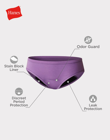 Hanes Comfort, Period. Girls' Hipster Period Underwear, Moderate Protection, Assorted, 4-Pack