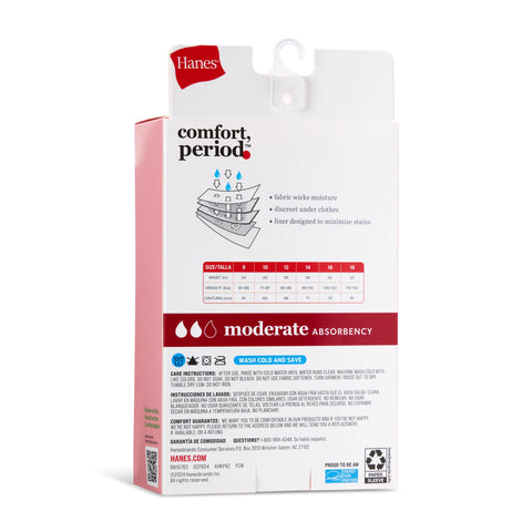 Hanes Comfort, Period. Girls' Boyshort Period Underwear, Moderate Leaks, Assorted Solids, 4-Pack