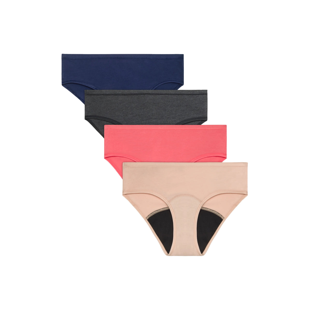 Hanes Comfort, Period. Girls' Hipster Period Underwear, Moderate Protection, Assorted Solids, 4-Pack