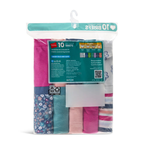 Hanes Girls' Cotton Stretch Brief Underwear, 10-Pack