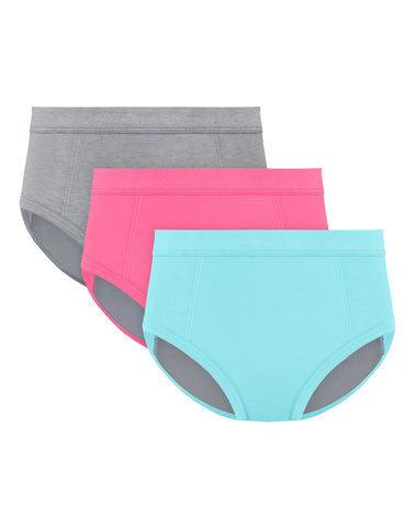 Hanes Confident Nights Girls' Heavy Absorbency Underwear Briefs, 3-Pack, Pink/Aqua/Multi