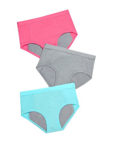 Hanes Confident Nights Girls' Heavy Absorbency Underwear Briefs, 3-Pack, Pink/Aqua/Multi