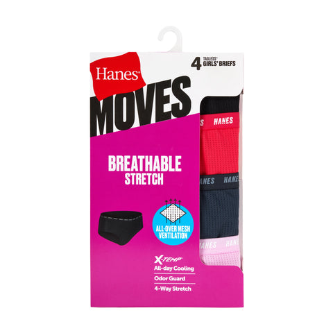 Hanes Moves Girls' Breathable Stretch Brief Underwear, Assorted Solids, 4-Pack