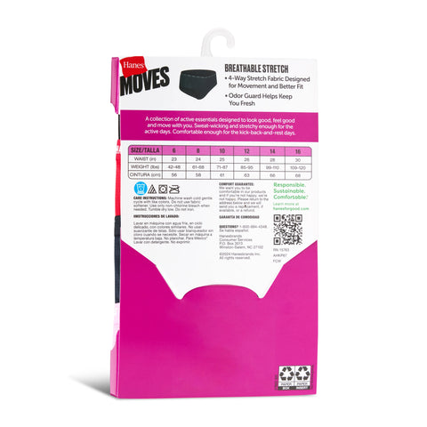 Hanes Moves Girls' Breathable Stretch Brief Underwear, Assorted Solids, 4-Pack