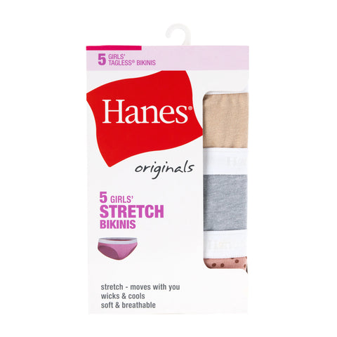 Hanes Originals Girls' Tween Bikini Underwear, Assorted, 5-Pack