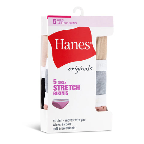 Hanes Originals Girls' Tween Bikini Underwear, Assorted, 5-Pack