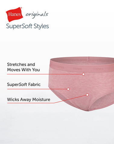 Hanes Originals Girls' SuperSoft Hipster Underwear, 5-Pack