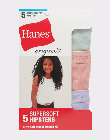 Hanes Originals Girls' SuperSoft Hipster Underwear, 5-Pack