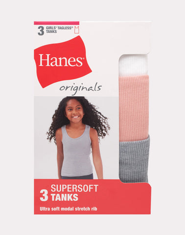 Hanes Originals Girls' SuperSoft Tank, 3-Pack
